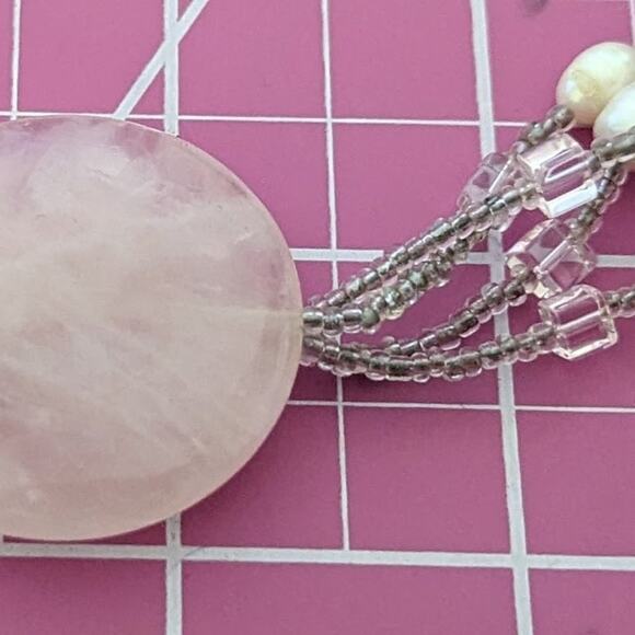 Pink Quartz, Potato Pearls, and Glass Bead Tassel Necklace - Picture 11 of 13